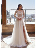 Beaded Ivory Lace Tulle High Slit Luxury Wedding Dress Beaded Ivory Lace Tulle High Slit Luxury Wedding Dress